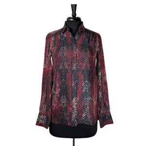 Hugo Boss Women's Button Up Shirt Animal Snake Print 100% Silk Blouse Chic Top 2
